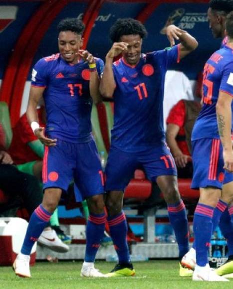 El bailceito de Juan Guillermo Cuadrado después de marcar su gol contra Polonia. Foto EFE
