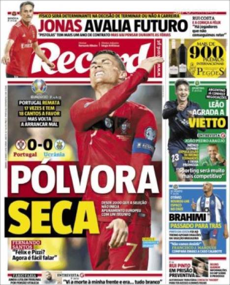 La prensa de Portugal se mostró decepcionada por el empate sin goles ante Ucrania.