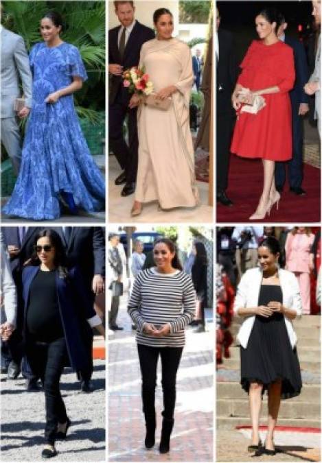 VISITA A MARRUECOS<br/><br/>Para su visita a Marruecos, entre 23 y 25 de febrero, Meghan lució varios estilos que iban de los elegante a lo más práctico. Entre las prendas destacan el vestido azul estampado de Carolina Herrera, uno estilo túnica en color champagne de Dior y el rojo Valentino que uso a su llegada.