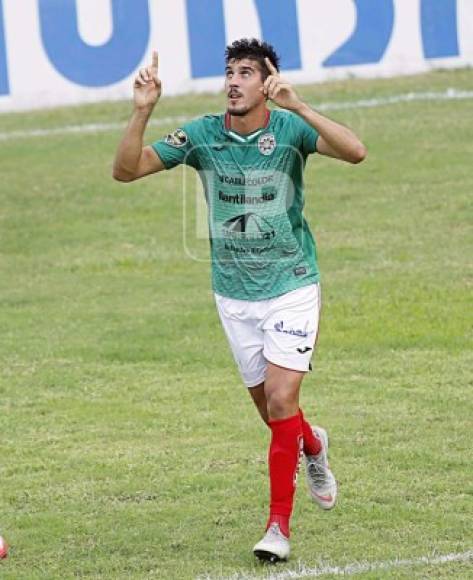 La celebración de Bruno Volpi tras su gol al Real España.