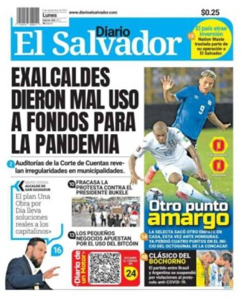 Diario El Salvador señaló que el empate de su selección ante Honduras fue otro punto amargo.
