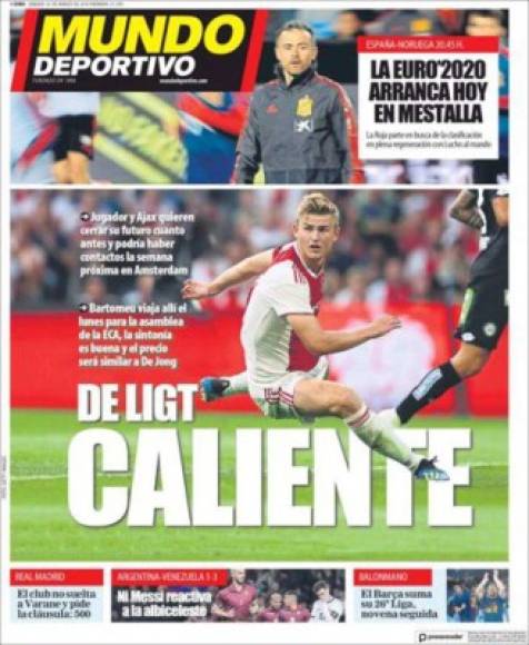Mundo Deportivo de España informa que el defensor holandés De Ligt está a un paso de llegar al Barcelona.