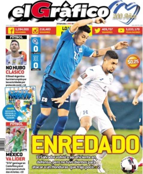 El Gráfico(El Salvador) indicó que el juego entre su selección y Honduras fue un partido enredado.