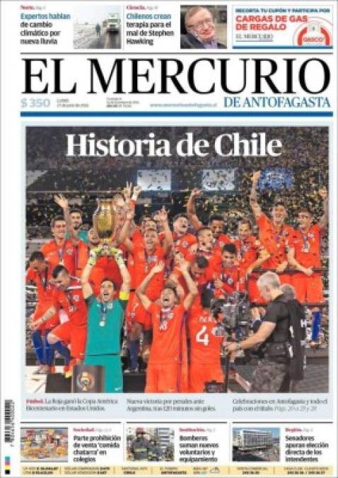 Diario El Mercurio, 'Historia de Chile' referente al logro alcanzado en los 100 años de la Copa Centenario.