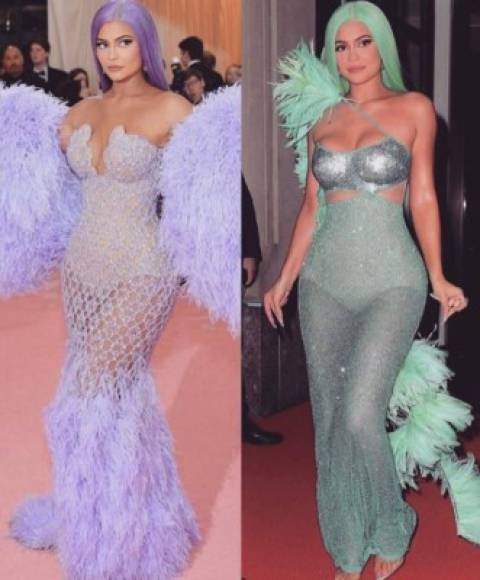 La reina cosmética Kylie Jenner cambio de sirena purpura a una turquesa para disfrutar de la fiesta tras la MET Gala sin tantas plumas.