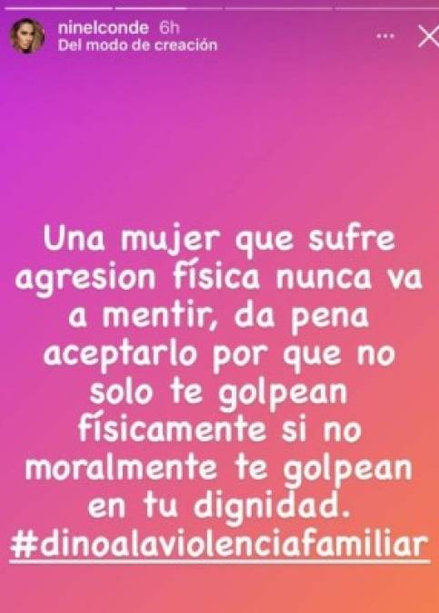 Por su parte, Ninel Conde compartió unos mensajes en sus stories de Instagram en los que destacó que ella nunca mentiría sobre ser víctima de violencia doméstica.