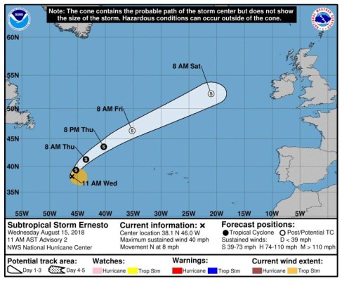 Depresión subtropical se transforma en tormenta en el centro del Atlántico