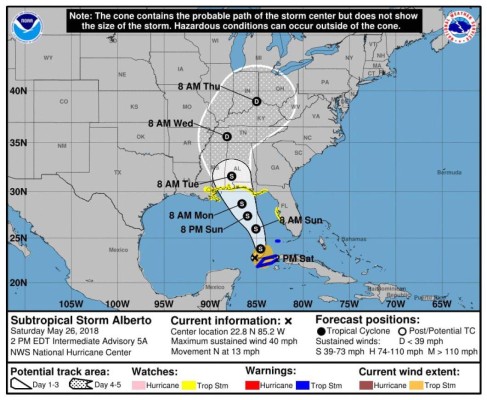 La tormenta subtropical Alberto se mueve cerca del oeste de Cuba