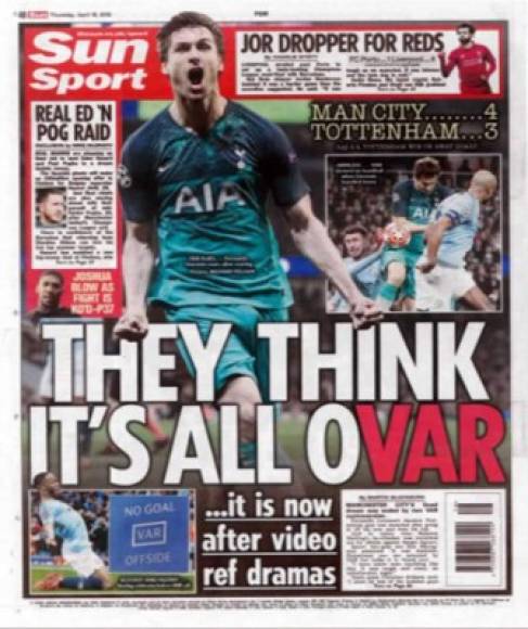 The Sun Sport - El medio británico destaca la euforia de Fernando Llorente celebrando el gol que le dio la clasificación al Tottenham y la invertención del VAR en la última jugada.