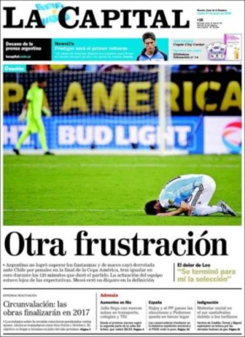 Diario La Capital: 'Otra frustración'.