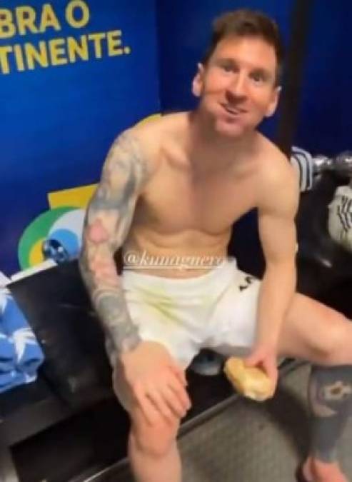 En una pequeña pausa para recargar energías, Messi fue grabado mientras disfrutaba de un sándwich en los camerinos del Maracaná.