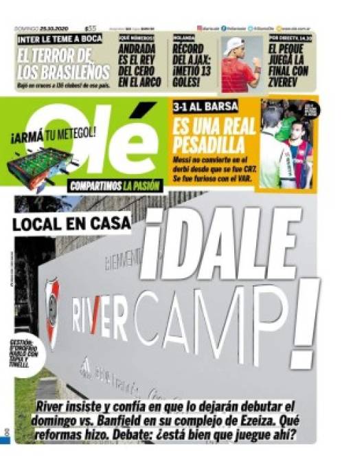 Diario Olé - 'Es una Real pesadilla'. El medio argentino destaca que 'Messi no convierte en el derbi desde que se fue CR7. Se fue furioso con el VAR'.