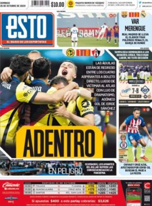 Diario Esto - 'Var merengue'. El periódico mexicano dijo que el 'Real Madrid se lleva el clásico tras polémico penalti: el Barça se hunde'.