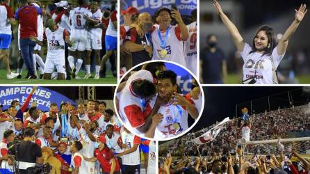 Las imágenes de la celebración del Olimpia tras conquistar el tetracampeonato al ganar al Real España (0-1) en la Gran Final del Torneo Apertura 2021.