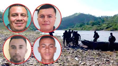 Darwin Ilovares, 29 (primero arriba), Walter Sánchez, 33 (segundo arriba), Osly Núñez, 36 (primero abajo), y Juan Vargas Merlo (Militar).