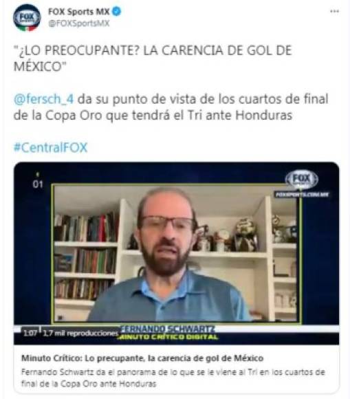 Fernando Schwartz expresó su preocupación por la falta de gol de la selección de México en lo que ha sido la Copa Oro 2021.