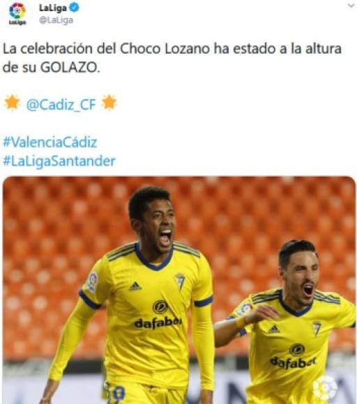 'La celebración del Choco Lozano ha estado a la altura de su golazo', ese fue el mensaje de La Liga de España sobre el tanto del catracho.
