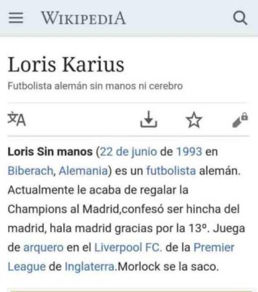 En Wikipedia hasta le cambiaron la descripción al portero del Liverpool.
