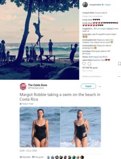 Margot Robbie<br/><br/>La actriz de películas como 'Escuadrón Suicida', 'Once Upon a Time in Hollywood' o 'El Lobo de Wall Street' visitó Costa Rica en julio de 2018 junto a su esposo, Tom Ackerley.