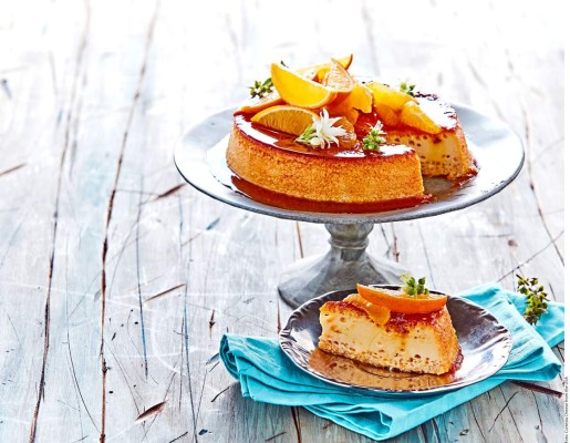 Flan de queso con caramelo de mandarina