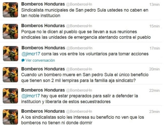 Bomberos arremeten en Twitter contra sindicato de San Pedro Sula y Alcaldía