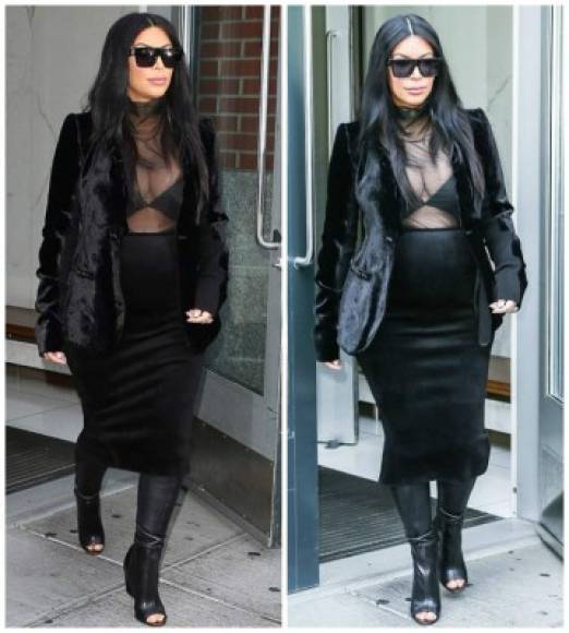 Kim más sensual que nunca en este traje negro donde deja al descubierto sus senos.
