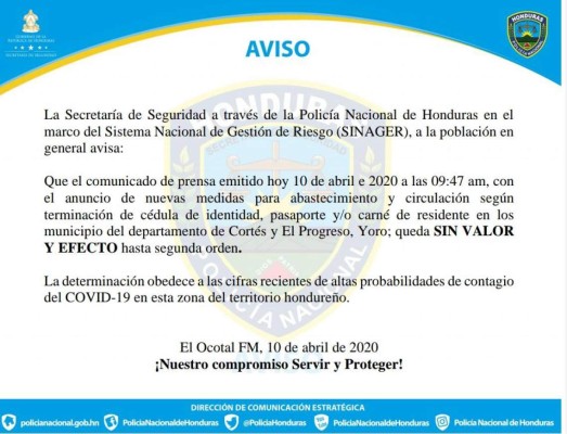 Gobierno amplía cuarentena en Colón, Cortés y El Progreso, Yoro