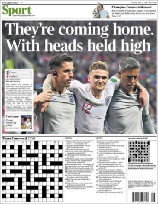 Portada The Times: 'Vienen a casa. Con las cabezas en alto'.