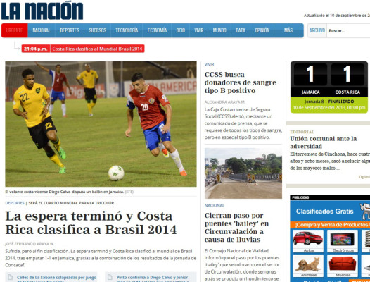 Prensa de Costa Rica: 'Sufrida pero al fin clasificación'