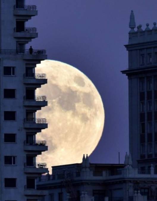 MADRID. Desde mi balcón. Un hombre observó la excepcional superluna desde su balcón en la ciudad de Madrid, España. Foto: AFP/Gerard Julien