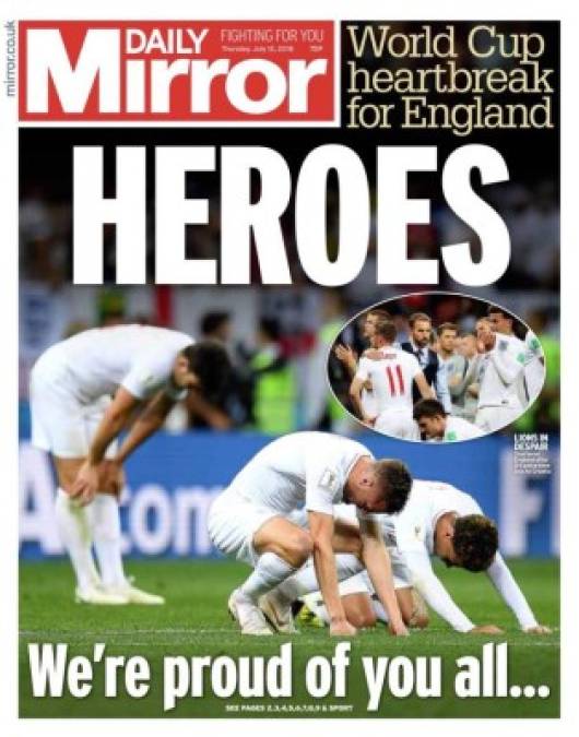 Portada Daily Mirror: 'Héroes. Estamos orgullosos de todos ustedes...'.