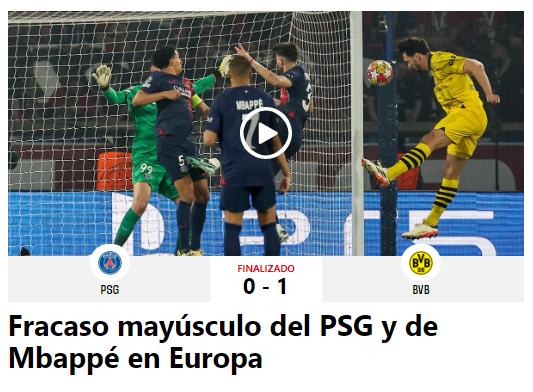 “Fracaso mayúsculo del PSG y de Mbappé en Europa”, publicó Sport de España.