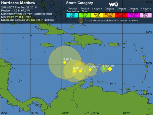 Honduras a la expectativa por desplazamiento del huracán Matthew