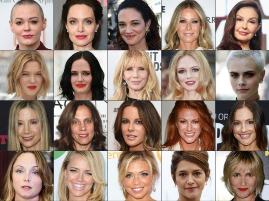 (COMBO) This combination of pictures created on October 14, 2017 shows US actress Rose McGowan taken on April 4, 2016, US actress Angelina Jolie taken on September 14, 2017, Italian actress Asia Argento taken on May 17, 2017, US actress Gwyneth Paltrow taken on May 6, 2017, US actress Ashley Judd taken on July 25, 2017, French actress Lea Seydoux taken on May 19, 2016, French actress Eva Green taken on May 27, 2017, US actress Rosanna Arquette taken on February 25, 2017, US actress Heather Graham taken on May 22, 2013, British model and actress Cara Delevingne taken on July 4, 2017, US actress Mira Sorvino taken on December 7, 2015, US producer Elizabeth Karlsen taken on January 4, 2016, British actress Kate Beckinsale taken on August 7, 2017, US actress and model Angie Everhart taken on November 4, 2010, US actress Actress Minka Kelly taken on March 21, 2016, US actress Louisette Geiss taken October 10, 2017, US actress Jessica Barth taken on June 21, 2012, television reporter Lauren Sivan taken on July 26, 2014, French actress Emma De Caunes taken on October 17, 2016 and French actress Judith Godreche taken on October 19, 2015. Oscar-winning movie mogul Harvey Weinstein, one of Hollywood's most influential powerbrokers who was able to make or break careers, was expelled by an overwhelming majority in an emergency vote of the Oscar-awarding organization's 54-member board of governors. An avalanche of claims have surfaced since the publication last week of an explosive New York Times report alleging a history of abusive behavior by Weinstein dating back decades. / AFP PHOTO / GETTY IMAGES NORTH AMERICA AND AFP PHOTO / STAFF