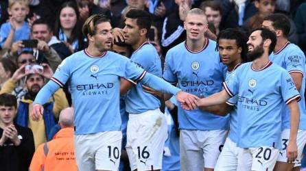 Jugadores del Manchester City celebran uno de los cuatro goles marcados ante Southampton.