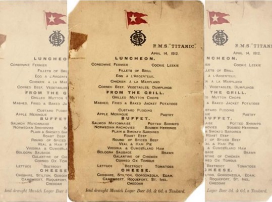 Subastan una carta con el último menú del Titanic