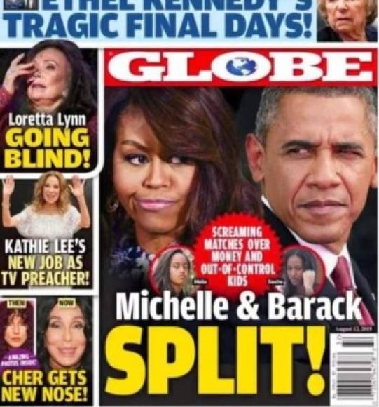La portada de la edición de la primera quincena de agosto de la revista estadounidense 'Globe' tiene como titular 'Michel y Barack Obama se separan'.