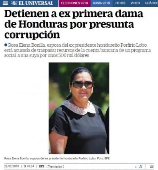 El diario mexicano El Universal también informó sobre el arresto de Bonilla en Honduras.