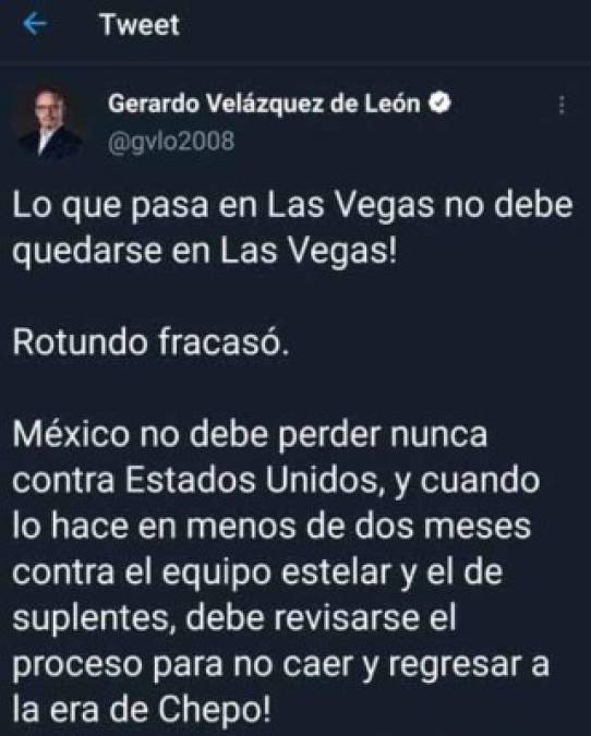 'México no debe de perder nunca contra Estados Unidos', han señalado algunos periodistas mexicanos mostraron su molestia por la caída en la final de la Copa Oro 2021.