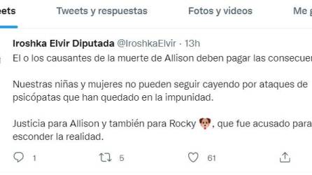 Iroshka Elvir pide “justicia para Allison y también para Rocky”