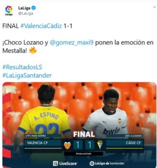 Las redes sociales de La Liga de España no se quedó atrás y también destacó el gol del Choco Lozano.