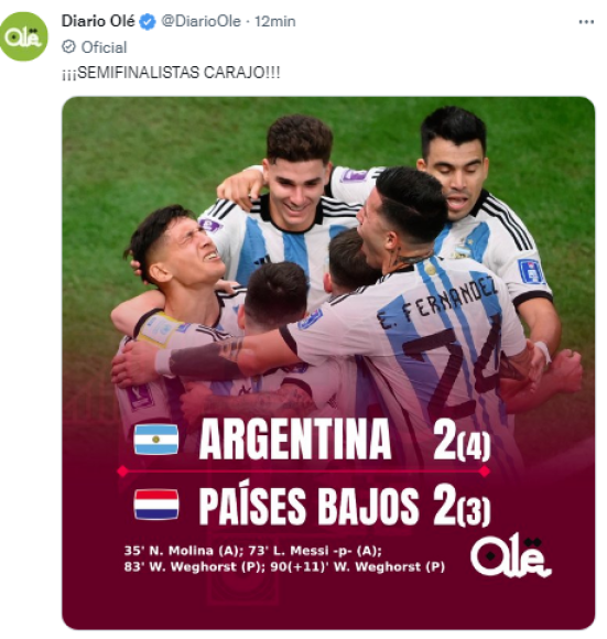 Diario Olé lo expresó con euforia en sus redes sociales.