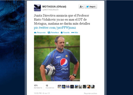 Risto Vidakovic, despedido del Motagua