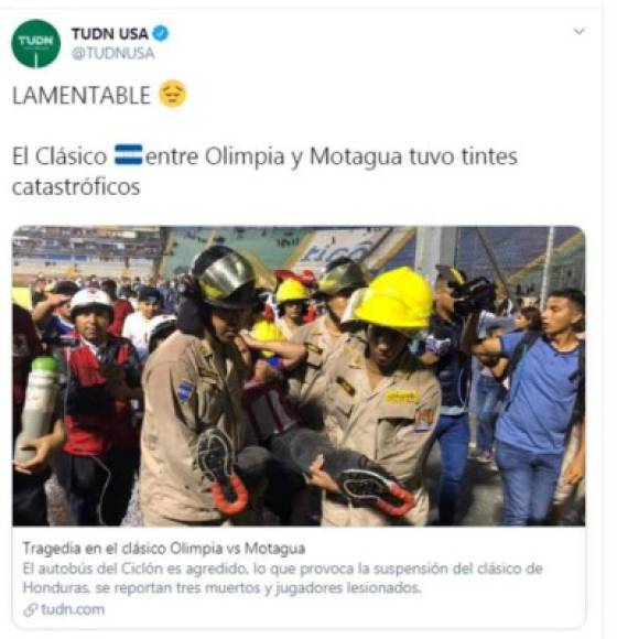 TDN USA ha sido otro de los que ha lamentado la tragedia en el Olimpia vs Motagua.
