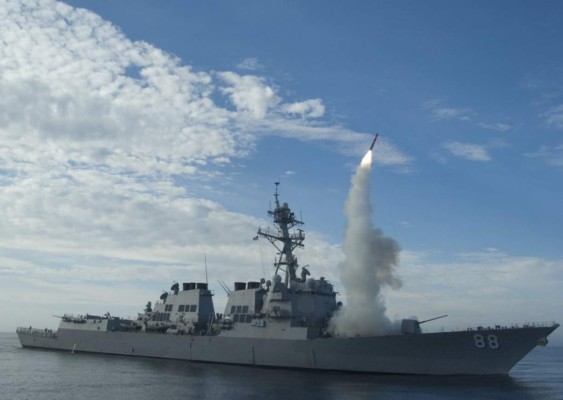 In this image obtained from the US Navy, the guided-missile destroyer USS Preble conducts an operational tomahawk missile launch while underway in a training area off the coast of California, on September 29, 2010. US President Donald Trump ordered a massive military strike against a Syria on April 6, 2017, in retaliation for a chemical weapons attack they blame on President Bashar al-Assad. A US official said 59 precision guided missiles hit Shayrat Airfield in Syria, where Washington believes Tuesday's deadly attack was launched. / AFP PHOTO / US NAVY / Woody PASCHALL / RESTRICTED TO EDITORIAL USE - MANDATORY CREDIT 'AFP PHOTO / US NAVY / Mass Communication Specialist 1st Class Woody Paschall' - NO MARKETING NO ADVERTISING CAMPAIGNS - DISTRIBUTED AS A SERVICE TO CLIENTS