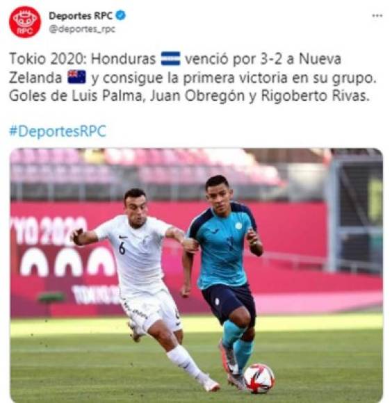 Deportes RPC (Panamá) - “Tokio 2020: Honduras venció por 3-2 a Nueva Zelanda y consigue la primera victoria en su grupo. Goles de Luis Palma, Juan Obregón y Rigoberto Rivas“.