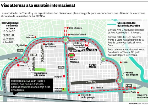 Conozca las rutas alternas por Maratón de LA PRENSA