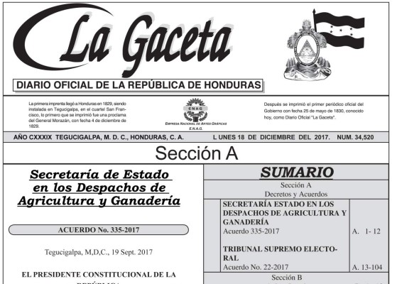 Publicada en La Gaceta declaratoria de las elecciones en Honduras