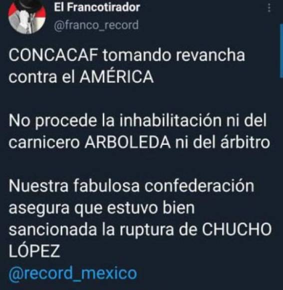 El Francotirador: El polémico columnista del diario Récord de México señaló que Concacaf tomó revancha contra el América y catalogó a Yustin Arboleda de 'carnicero'.