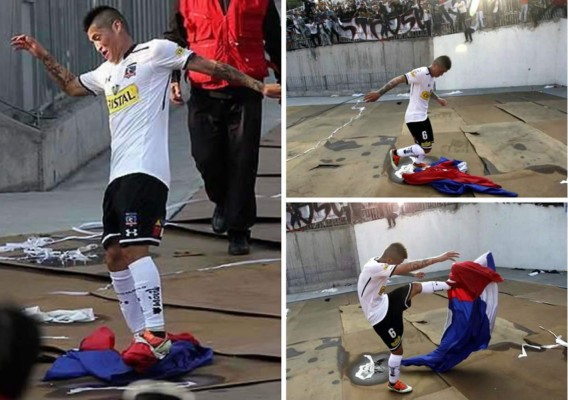 Jugador del Colo Colo pasó una noche en la cárcel por patear y pisar bandera de equipo rival